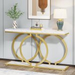 Table console moderne en bois laqu de 140 cm - tribesigns - pieds en mtal dor en forme de o