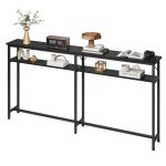 Table console - noir - 180 x 23 x 100 cm - 2 étages - bois massif - style scandinave moderne Table console - noir - 180 x 23 x 100 cm - 2 étages - bois massif - style scandinave moderne