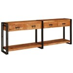Table console rustique - vidaxl - bois dacacia massif - 200x33x75 cm - marron - 4 tiroirs - 2 �tag�res ...