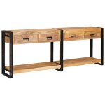 Table console rustique - vidaxl - bois de mangue massif - 200x33x75 cm - marron - 4 tiroirs - 2 �tag�res ...