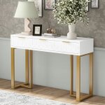 Table console salon avec 3 tiroirsmeuble entrée structure dorée repose - pieds réglables et poignées ... Table console salon avec 3 tiroirsmeuble entrée structure dorée repose - pieds réglables et poignées ...