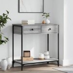 Table console sonoma gris 75x345x75cm bois dingnierie bout de canape buffet cannage meuble entree rangement ...
