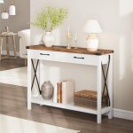Console - promiracal - table dentre - bois massif - 2 tiroirs - 110x30x76cm - blanc