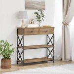 Table console avec tiroir ch�ne artisanal 75 x 28 x 75 cm - mothinessto12375