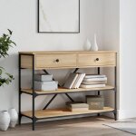 Table console avec tiroirs et tagres chne sonoma tagre de bureau tagre arrire canap salle a ...