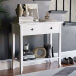 Table console windsor avec 2 tiroir et �tag�re ? meuble de couloir d?appoint ou coiffeuse blanc