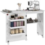 Table de couture pliante - homcom -  abattant - bacs de rangement tagre ouverte et roulettes - dim. ...