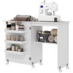 Table de couture pliante meuble couture � abattant avec bacs de rangement �tag�re ouverte et roulettes ...
