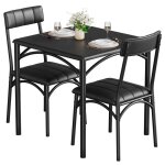 Table de cuisine et 2 chaise ensemble 3 pi�ces - carr�e - en mdf plateau - noir