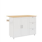 Table de cuisine mobile 135x44x90cm - plateau chne et 3 tiroirsporte - serviettes pliable buffet multifonctio ...