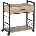 Table dappoint desserte mobile 60x30x65cm tiroir de rangement + roulettes bois naturel idale cuisine ...