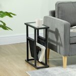 Table dappoint �troite bout de canap� en m�tal avec porte - revues et plateau en verre tremp� 40 x 18 ...