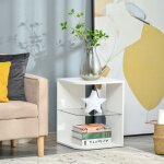 Table dappoint gu�ridon design contemporain bout de canap� �tag�re verre tremp� blanc