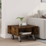 Table dappoint - vidaxl - gu�ridon - ch�ne fum� - bois ding�nierie - 4 roulettes (2 verrouill. )