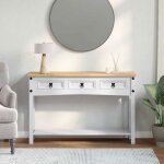 Table dappoint - vidaxl - gu�ridon - avec tiroir - blanc - pin massif 114 x 345 x 73 cm