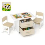 Table enfant avec 2 chaises - dreamade - 2 tiroirs amovibles - ensemble bureau et chaises - charge 50kg ...