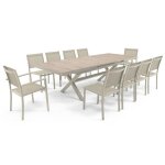 Table extensible aluminium et c�ramique avec 10 chaises beige tivoli oviala