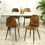 Table extensible effet marbre blanc + 4 chaises simili cuir brun pied noir et dor� ? urban meuble ? ensemble ...