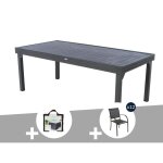 Table extensible rectangulaire alu piazza 10 / 12 places graphite + housse + 12 chaises piazza - hesp�ride ...