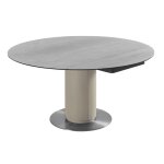 Table extensible ronde 90  150 cm en cramique gris pied central - pivo meubletmoi