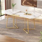 Table extensible salle a manger blanche 4 � 6 personnes avec motif marbre table cuisine avec pieds en ...