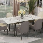 Table extensible salle  manger - meuble de cuisine rectangulaire table rallonge cramique en pierre ...