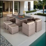 Table et fauteuils de jardin encastrables en r�sine tress�e 8 places kubo