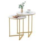 Table gigogne de salon lot de 2 table d?appoint ronde blanche marbre bout de canap de salon design or ...