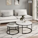 Tables gigognes style loft - lot de 2 tables basses - plateau rond - tables de salon - structure m�tal ...