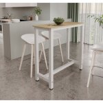 Table haute de bar 100x100x40 cm couleur blanc et sonoma table de cuisine pour 2 personnes modle ani ...