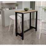 Table haute de bar 100x100x40 cm couleur noir et sonoma table de cuisine pour 2 personnes modle ani
