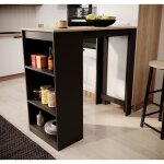 Table haute de bar 110 x 103 x 50 cm couleur noir et sonoma mat table de cuisine avec 3 étagères modèle ... Table haute de bar 110 x 103 x 50 cm couleur noir et sonoma mat table de cuisine avec 3 étagères modèle ...
