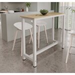 Table haute de bar 120x100x40 cm couleur blanc et sonoma table de cuisine pour 2 personnes modle ani ...