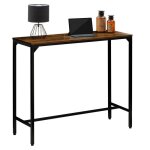 Table haute de bar braga mange - debout comptoir en m�tal avec plateau en fibres de bois couleur brun ...