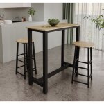 Table haute de bar avec deux tabourets 100x100x40 cm couleur noir et sonoma table de cuisine pour 2 personnes ...