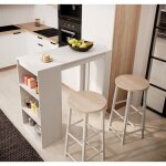 Table haute de bar avec deux tabourets 110 x 103 x 50 cm couleur blanc mat table de cuisine avec 3 tagres ...