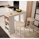 Table haute de bar avec deux tabourets 110x103x50 cm blanc et sonoma mat table de cuisine avec 3 tagres ...