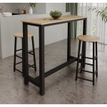 Table haute de bar avec deux tabourets 120x100x40 cm couleur noir et sonoma table de cuisine pour 2 personnes ...