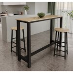 Table haute de bar avec deux tabourets 140x100x40 cm couleur noir et sonoma table de cuisine pour 2 personnes ...