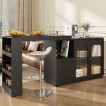 Table haute bar extensible pivotant � 360� - 120x40x97cm - table haute avec porte en verre noir - moderne ...