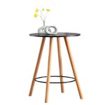 Table haute de bar avec plateau rond repose pieds circulaire metallique plateau en bois noir 10 0005526 ...