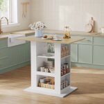 Table haute bar woltu - mange debout avec rangement - ilt cuisine - 105x68x94cm - blanc + chne clair ...