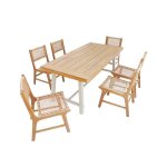 Table int�rieur / ext�rieur bois dacacia et m�tal + 6 assises en r�sine tress�e fortaleza + ocara