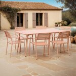Table de jardin + 6 fauteuils empilables en m�tal terracotta - baca