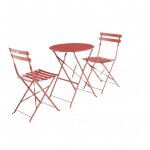 Table de jardin bistrot pliante métal + 2 assises terracotta Ø60 x 70cm. acier thermolaqué Table de jardin bistrot pliante métal + 2 assises terracotta Ø60 x 70cm. acier thermolaqué