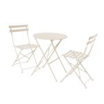 Table de jardin bistrot pliante m�tal + 2 assises beige �60 x 70cm. acier thermolaqu�