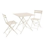 Table de jardin bistrot pliante m�tal + 2 assises beige 70 x 70cm. acier thermolaqu�