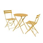 Table de jardin bistrot pliante m�tal + 2 assises ocre �60 x 70cm. acier thermolaqu�