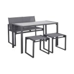 Table de jardin encastrable acier et textil�ne + 4 assises anthracite 125cm - tavena