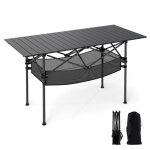 Table de jardin extrieur pliante costway plateau roulable en aluminium panier sac de transport pour ...